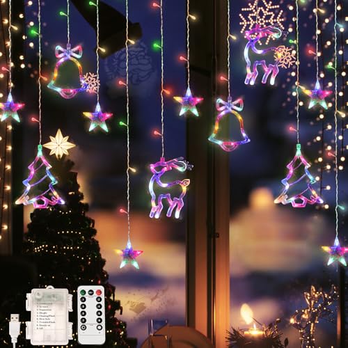 OWill Weihnachtsbeleuchtung Fenster, Lichterkette Fenster Innen 2m × 3m, 8 Modes Lichterkette Fenster, Lichtervorhang Fenster, Lichterkette Innen Fenster von OWill