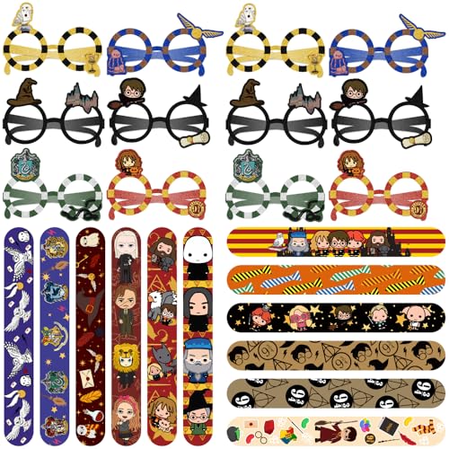 24 Pcs Harrry Potterr Kindergeburtstag Mitgebsel Set, 12 Pcs Party Klatschen Armbänd + 12 Pcs Party Brillen, Kindergeburtstag Party Deko, Partymaske Armbänder, Partei Geschenk für Mädchen Jungen von OXINO