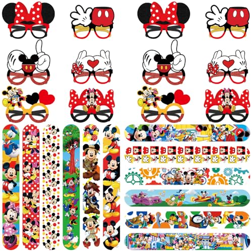 24 Pcs Mickkey Mousse Kindergeburtstag Mitgebsel Set, 12 Pcs Party Klatschen Armbänd + 12 Pcs Party Brillen, Kindergeburtstag Party Deko, Partymaske Armbänder, Partei Geschenk für Mädchen Jungen von OXINO