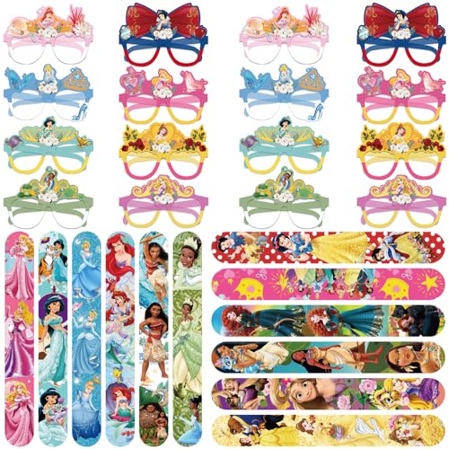 28 Pcs Dissney Princcess Kindergeburtstag Mitgebsel Set, 12 Pcs Party Klatschen Armbänd + 16 Pcs Party Brillen, Kindergeburtstag Party Deko, Partymaske Armbänder, Partei Geschenk für Mädchen Jungen von OXINO