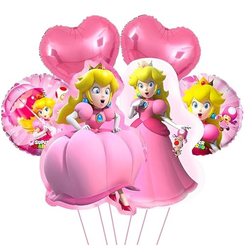 6 Stück Princess Peacch Deko Kindergeburtstag, Folienballon Geburtstag, Party Dekoration, Folienballons für Geburtstag Deko, Folienballon für Kindergeburtstag Mädchen Thema Party Deko von OXINO