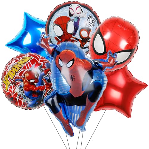 6 Stück Spidderman Deko Kindergeburtstag, Folienballon Geburtstag, Party Dekoration, Folienballons für Geburtstag Deko, Folienballon für Kindergeburtstag Junge Mädchen Thema Party Deko von OXINO