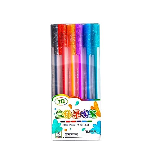 OXOLAMRIN Farbige Jelly Pen Set,Färben Stift Gel Tinte, 6 Stück fluoreszierende farbige 3D-Gelee-Stifte, glitzernde, mehrfarbige Roller-Kugelschreiber for Malbücher, Kritzeleien, Scrapbooking(B) von OXOLAMRIN