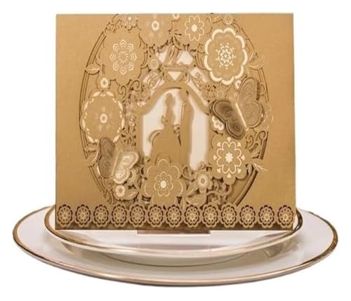 OXOLAMRIN Hochzeitseinladungen，Hohlblumenkarten， 10 Stück/Packung 3D-Schmetterlingskarten-Set, Flora, Geschnitzte Hochzeitskarten, Event-Party(Gold) von OXOLAMRIN