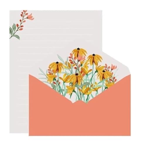 OXOLAMRIN Hochzeitseinladungen，Hohlblumenkarten， 6-teiliges Briefpapier-Set mit Blumenumschlägen, Kawaii-Briefpapier, Hochzeitsgrußkarten-Umschlag, Einladungs-Umschlag-Set, Partyzubehör,(Sunflowers) von OXOLAMRIN