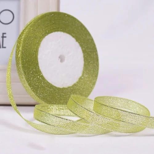 Transparentes Chiffonband, Geschenkband, (22 Meter/Rolle) 10 mm einseitige Glitzerbänder, Hochzeitsdekoration, Geschenkband, Weihnachtsbänder, handgefertigte Geschenkverpackung, Kunsthandwerk(Yellow) von OXOLAMRIN