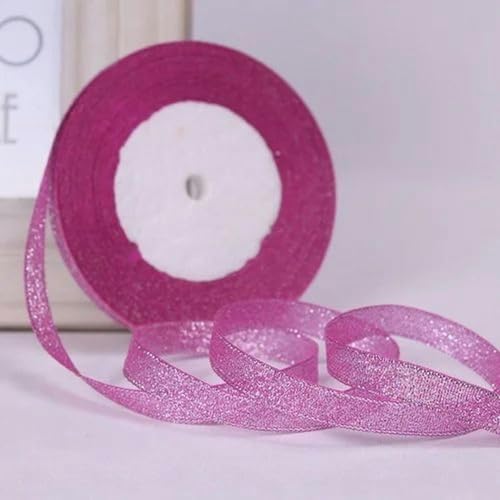 Transparentes Chiffonband, Geschenkband, (22 Meter/Rolle) 10 mm einseitige Glitzerbänder, Hochzeitsdekoration, Geschenkband, Weihnachtsbänder, handgefertigte Geschenkverpackung, Kunsthandwerk(Rose pin von OXOLAMRIN