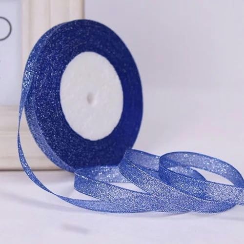 Transparentes Chiffonband, Geschenkband, (22 Meter/Rolle) 10 mm einseitige Glitzerbänder, Hochzeitsdekoration, Geschenkband, Weihnachtsbänder, handgefertigte Geschenkverpackung, Kunsthandwerk(Royal bl von OXOLAMRIN