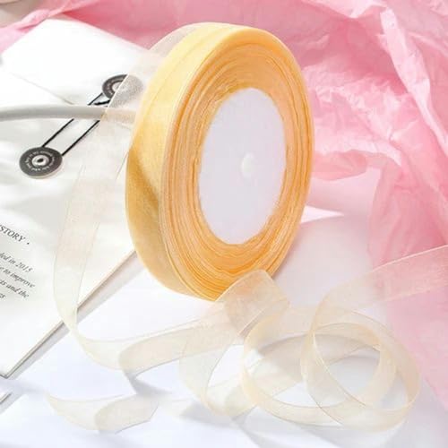 Transparentes Chiffonband, Geschenkband, 12mm-40mm 50 Yards Organzaband for Verpacken von Weihnachtsfeiern, Heimwerken, Geschenkverpackungen, Hochzeitsdekorationen, Bändern aus handgefertigtem Stoff(L von OXOLAMRIN