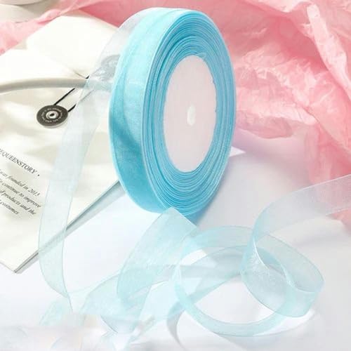 Transparentes Chiffonband, Geschenkband, 12mm-40mm 50 Yards Organzaband for Verpacken von Weihnachtsfeiern, Heimwerken, Geschenkverpackungen, Hochzeitsdekorationen, Bändern aus handgefertigtem Stoff(L von OXOLAMRIN