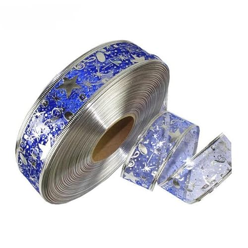 Transparentes Chiffonband, Geschenkband, 2 Yards/Lot 50 mm DIY Hochzeitsdekor Organzaband Bling Star bedruckte Bänder for Weihnachtsdekoration DIY Nähen Stoff(Blue) von OXOLAMRIN