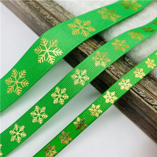 Transparentes Chiffonband, Geschenkband, 5yards/Lot 10mm 15mm 25mm Weihnachten Band Drucken Ripsband for Handgemachte Schleife Weihnachten Dekorationen DIY Geschenk Verpackung(Green,10mm 5yards) von OXOLAMRIN