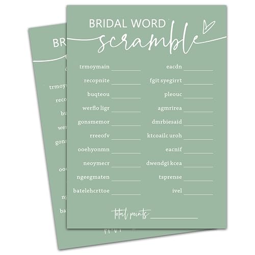 OXRUN Bridal Shower Games, 30 Sea Green Bridal Word Scramble Cards + 1 Antwortkarte, Hochzeit Bachelorette Engagement Party Empfang Supplies - A16 von OXRUN