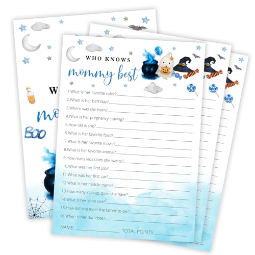 OXRUN Lustige Babyparty-Spiele, Halloween, wer kennt Mama am besten, 30 doppelseitige Spielkarten zum Ausfüllen des kleinen Geistes, zum Enthüllen, gruseliges Partyzubehör – C04 OXRUN Lustige Babyparty-Spiele, Halloween, wer kennt Mama am besten, 30 doppelseitige Spielkarten zum Ausfüllen des kleinen Geistes, zum Enthüllen, gruseliges Partyzubehör – C04 von OXRUN