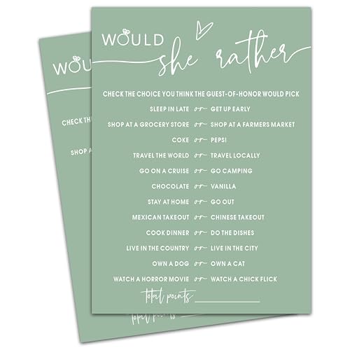 OXRUN Would She Rather Bridal Shower Game, Sea Green Bridal Shower Games, 30 Elegant Wedding Game for Bachelorette Engagement Party Supplies - A09 von OXRUN