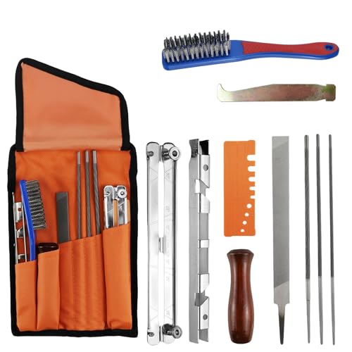 OXRXRO Sägekettenfeilenset 4.0/4.8/5.5mm, Kettensägen Schärffeilen Kit 11pcs, Universal Schärfset Sägeketten Feilen Set, Rundfeilen für Kettensäge, Leichte Feldtasche für kette schärfen von OXRXRO