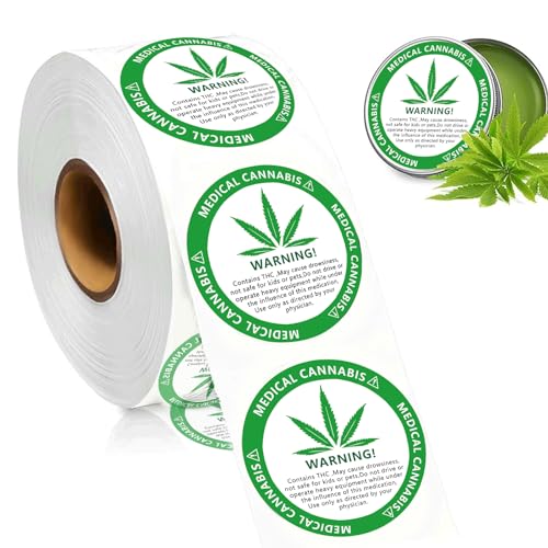 medizinische Cannabis-Warnetiketten, Generic Medical Use Weed Marijuana Round Paper Stickers 1 Rollen(500 Etiketten), können an Taschen, Fläschchen und anderen beliebten für Warnung und Indikat (Grün) von OXTXO