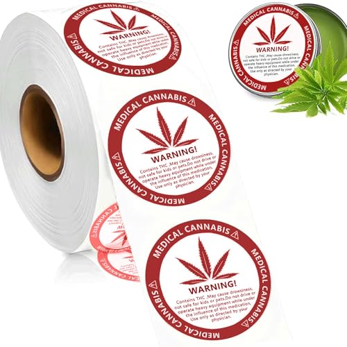 medizinische Cannabis-Warnetiketten, Generic Medical Use Weed Marijuana Round Paper Stickers 1 Rollen(500 Etiketten), können an Taschen, Fläschchen und anderen beliebten für Warnung und Indikat (Rot) von OXTXO