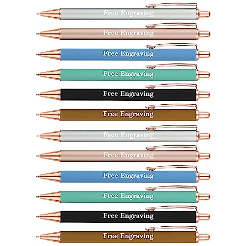 OXYEFEI Pastell Kugelschreiber Personalisiert, Mehrfarbig Kugelschreiber Rosegold 12Stück Personalisierte Einziehbare Rosa Metall Stifte mit Gravur 6 Farben Hochwertig Stift Glitzer Bürobedarf von OXYEFEI