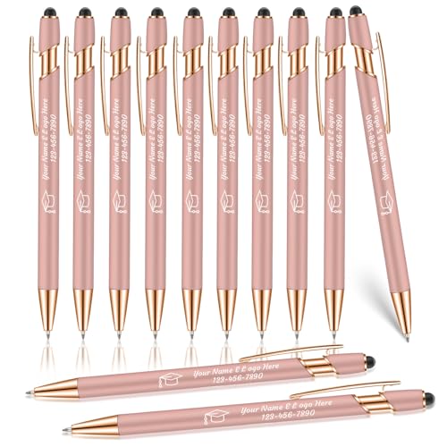 OXYEFEI Rosegold Kugelschreiber mit Gravur, 10Farben mit Personalisierte Stifte Hochwertig Metall Touchpen mit Text Muster oder Logo für Touchscreens 12 Stück(Pink) von OXYEFEI