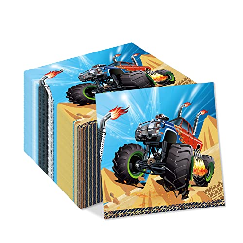 40 Stück Monster Truck Dessert Servietten Truck Papierserviette Einweg Monster Jam Rennauto Grab Bagger Monster Trucks Geschirr Geburtstag Babyparty Party Zubehör Dekorationen Gastgeschenke von OXYLIPO