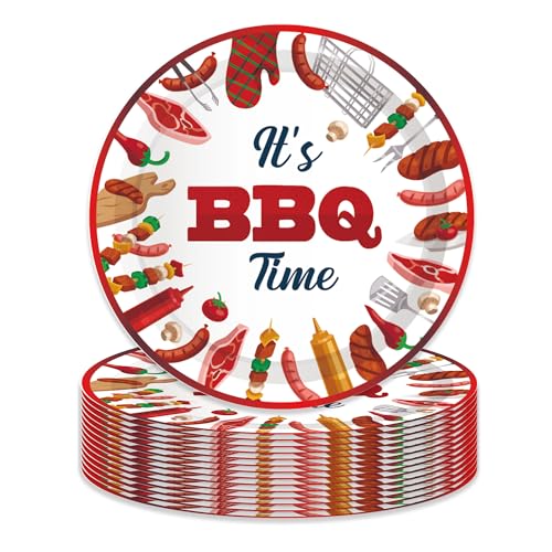 OXYLIPO 17,8 cm BBQ Burger Pappteller Feiern Party Geschirr Runde Einweg Abendessen Pappteller Set BBQ Serie Thema Party Pappteller Festival Party Supplies (24 Stück) von OXYLIPO