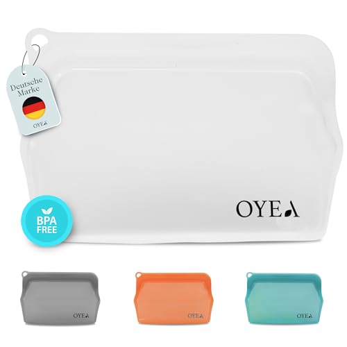 OYEA - Silikonbeutel Wiederverwendbar, 330ml- White - Silikon Gefrierbeutel, Hitzebeständiger & Auslaufsicherer Frischhaltebeutel, Wiederverschließbar Zip Beutel und Snack Bag von OYEA