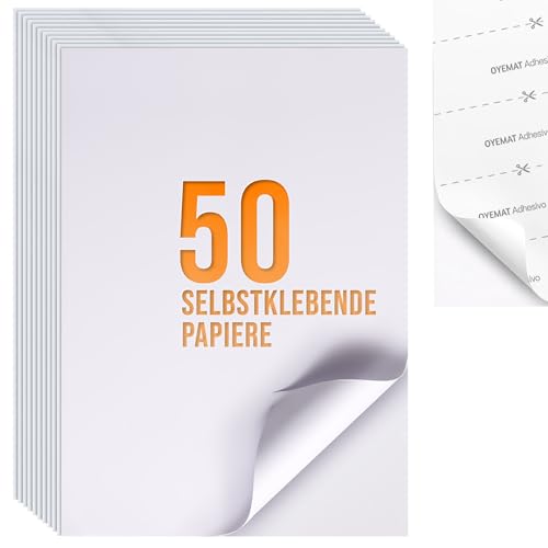 OYEMAT | 50 Blätter 1 Etikett pro Blatt | Sticker Papier zum Bedrucken A4 | Selbstklebendes A4-Papier für Drucker (297 mm x 210 mm) | Tintenstrahldrucker, Laserdrucker und Fotokopierer. von OYEMAT