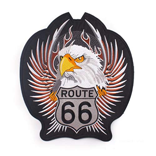 OYSTERBOY 30 x 26,4 cm großer Motorrad-Aufnäher, amerikanischer weißer Adler, US-Flagge, Route 66, bestickt, zum Aufbügeln oder Aufnähen. von OYSTERBOY