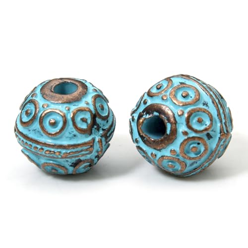 20 Stück Vintage Patina Spacer Perlen Herstellung Antike Kupfer Blau Geometrische Metallperlen for DIY Schmuckherstellung Halskettenbeschläge(11x10mm-Style2) von OZLCUA