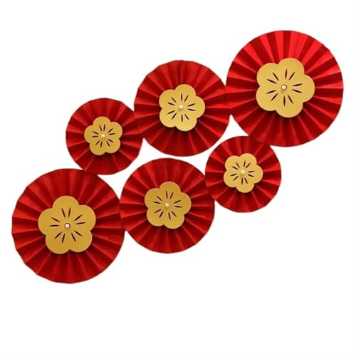 Hängende Fächer Blumen Chinesische Hochzeitsdekoration, roter hängender Papier-Hochzeitsfächer, Blumen-Wanddekoration, chinesischer Stil, Origami-Fächer, DIY-Partyzubehör Fächer Dekoration(Red S2 6PCS von OZLCUA