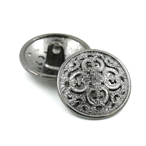Knöpfe 5Pcs Hollow Metal Button Black Silver Gold Buttons Round Decorative Button For Clothes Sewing Accessories DIY Crafts 14-27mm Knöpfe Zum Basteln(Black,19mm) von OZLCUA