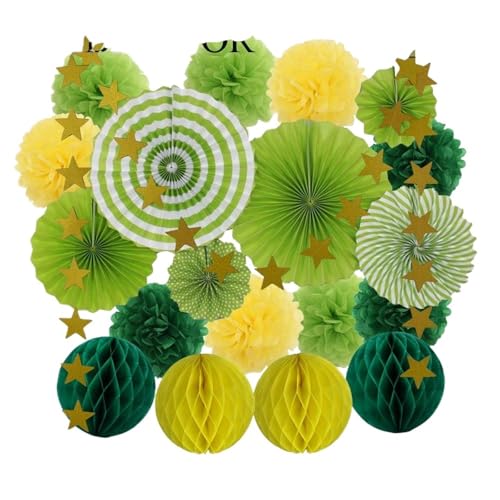 OZLCUA Hängende Fächer Blumen 18. Geburtstag Fledermaus Mitzwa Partybevorzugungsset Hängender Papierfächer Wabenhochzeit Taufe Dekor DIY Seidenblume Fächer Dekoration(Green Yellow Set) von OZLCUA