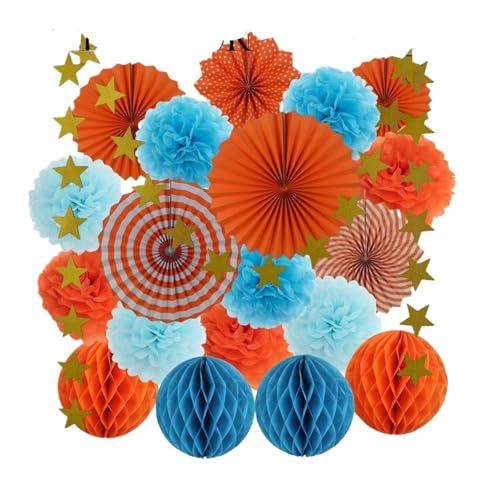 OZLCUA Hängende Fächer Blumen 18. Geburtstag Fledermaus Mitzwa Partybevorzugungsset Hängender Papierfächer Wabenhochzeit Taufe Dekor DIY Seidenblume Fächer Dekoration(Orange Blue Set) von OZLCUA