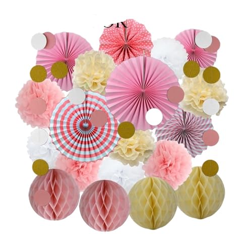 OZLCUA Hängende Fächer Blumen 18. Geburtstag Fledermaus Mitzwa Partybevorzugungsset Hängender Papierfächer Wabenhochzeit Taufe Dekor DIY Seidenblume Fächer Dekoration(Pink Beige Set) von OZLCUA