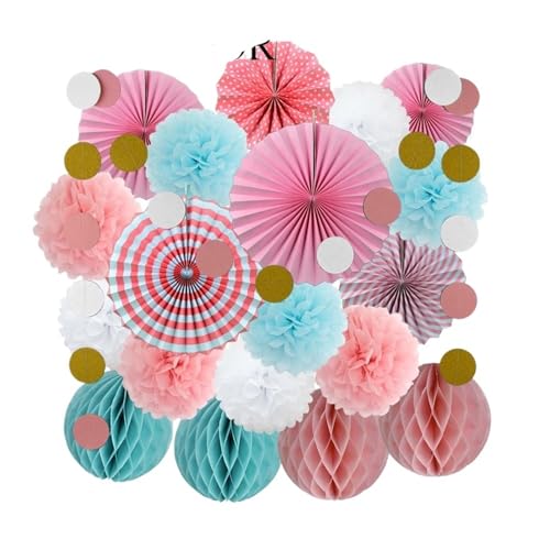 OZLCUA Hängende Fächer Blumen 18. Geburtstag Fledermaus Mitzwa Partybevorzugungsset Hängender Papierfächer Wabenhochzeit Taufe Dekor DIY Seidenblume Fächer Dekoration(Pink Blue Set) von OZLCUA