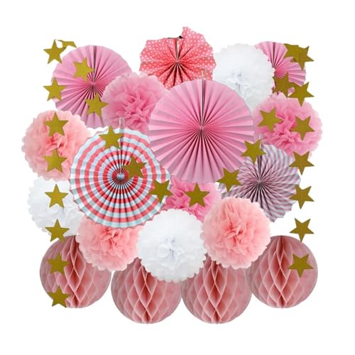 OZLCUA Hängende Fächer Blumen 18. Geburtstag Fledermaus Mitzwa Partybevorzugungsset Hängender Papierfächer Wabenhochzeit Taufe Dekor DIY Seidenblume Fächer Dekoration(Pink Set) von OZLCUA