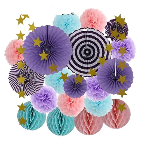 OZLCUA Hängende Fächer Blumen 18. Geburtstag Fledermaus Mitzwa Partybevorzugungsset Hängender Papierfächer Wabenhochzeit Taufe Dekor DIY Seidenblume Fächer Dekoration(Purple Blue Pink) von OZLCUA