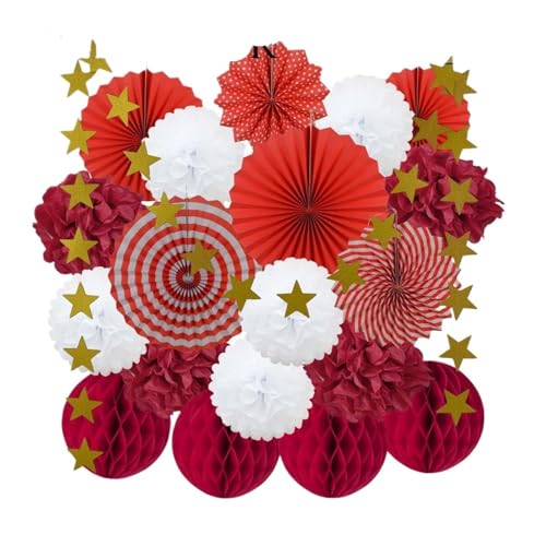 OZLCUA Hängende Fächer Blumen 18. Geburtstag Fledermaus Mitzwa Partybevorzugungsset Hängender Papierfächer Wabenhochzeit Taufe Dekor DIY Seidenblume Fächer Dekoration(Red Set) von OZLCUA