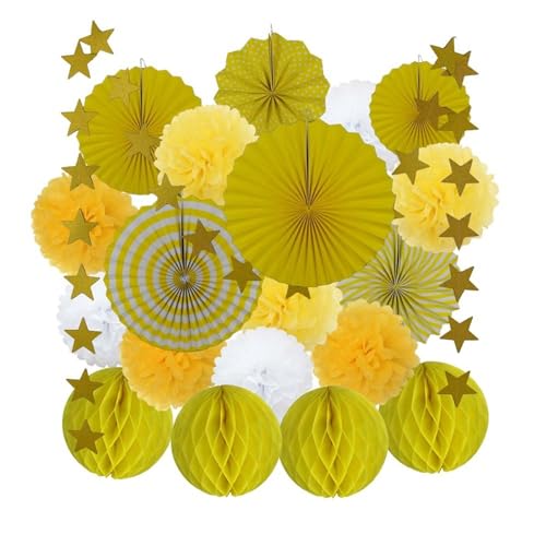 OZLCUA Hängende Fächer Blumen 18. Geburtstag Fledermaus Mitzwa Partybevorzugungsset Hängender Papierfächer Wabenhochzeit Taufe Dekor DIY Seidenblume Fächer Dekoration(Yellow Set) von OZLCUA