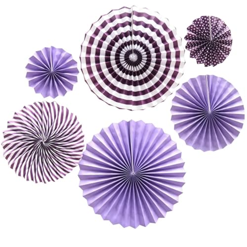 OZLCUA Hängende Fächer Blumen 6 stücke Papier Fan Runde Laterne Hängen Papier Handwerk Dekorationen Geburtstag Party Hochzeit Zimmer Wand Dekoration Supplie Fächer Dekoration(Purple) von OZLCUA