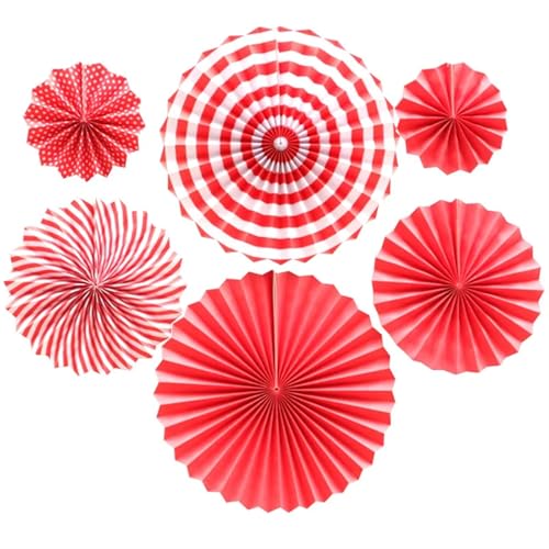 OZLCUA Hängende Fächer Blumen 6 stücke Papier Fan Runde Laterne Hängen Papier Handwerk Dekorationen Geburtstag Party Hochzeit Zimmer Wand Dekoration Supplie Fächer Dekoration(Red1) von OZLCUA