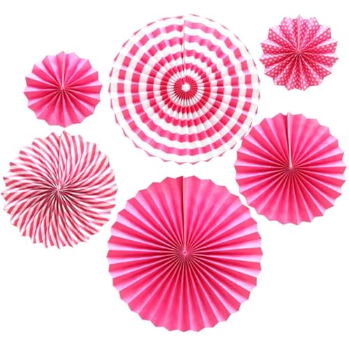 OZLCUA Hängende Fächer Blumen 6 stücke Papier Fan Runde Laterne Hängen Papier Handwerk Dekorationen Geburtstag Party Hochzeit Zimmer Wand Dekoration Supplie Fächer Dekoration(Rose red) von OZLCUA