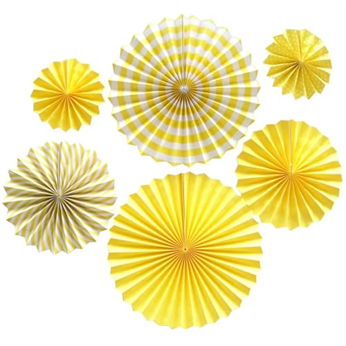 OZLCUA Hängende Fächer Blumen 6 stücke Papier Fan Runde Laterne Hängen Papier Handwerk Dekorationen Geburtstag Party Hochzeit Zimmer Wand Dekoration Supplie Fächer Dekoration(Yellow) von OZLCUA