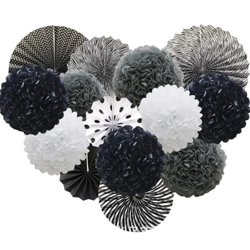 OZLCUA Hängende Fächer Blumen Hochzeit Valentinstag Partybevorzugungsset DIY hängende Papierquaste Faltfächer Seidenbommel Mädchen Junge Taufe Dekor Fächer Dekoration(Black) von OZLCUA