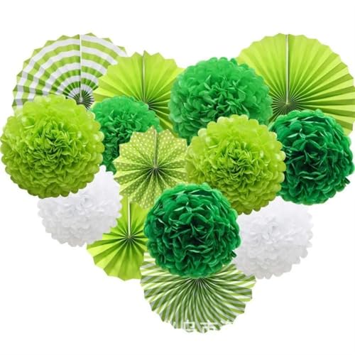 OZLCUA Hängende Fächer Blumen Hochzeit Valentinstag Partybevorzugungsset DIY hängende Papierquaste Faltfächer Seidenbommel Mädchen Junge Taufe Dekor Fächer Dekoration(Green) von OZLCUA