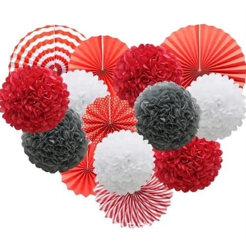 OZLCUA Hängende Fächer Blumen Hochzeit Valentinstag Partybevorzugungsset DIY hängende Papierquaste Faltfächer Seidenbommel Mädchen Junge Taufe Dekor Fächer Dekoration(Red) von OZLCUA