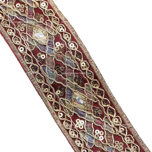 OZLCUA Stickereiband 2 Yards 45 mm Golddrahtseil Stickerei Pailletten Spitzenband for DIY Schleife Haar Hut Kleidung Nähzubehör Webband Zum Nähen(Red) von OZLCUA