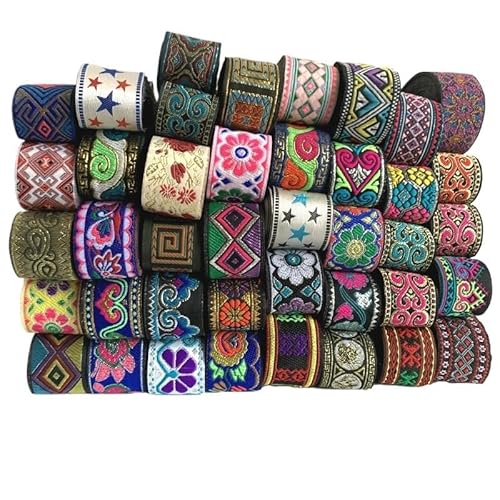 OZLCUA Stickereiband 3 Yards 1,3 Zoll 33 MM Stickerei Spitzenband Spitzenbesatz DIY Kleidung Tasche Zubehör bestickter Stoff Webband Zum Nähen(Mix Packing 5YARD) von OZLCUA