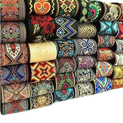 OZLCUA Stickereiband 3 Yards 50 mm Stickerei-Spitzenband, Spitzenbesatz, DIY-Kleidertasche, Zubehör, bestickter Stoff Webband Zum Nähen(Mix Packing 3YARD) von OZLCUA